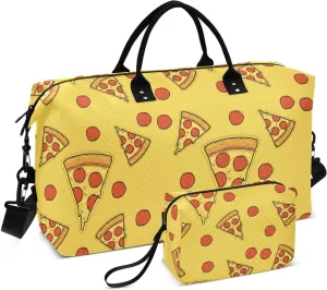 VIGTRO Travel Duffel Bag Weekender Overnight Bag with Toiletry Bag Sliced Pizza with Cheese Printed, Carry On Luggage Bag Food for Hospital Gym Travel Business, 2 Pcs Set