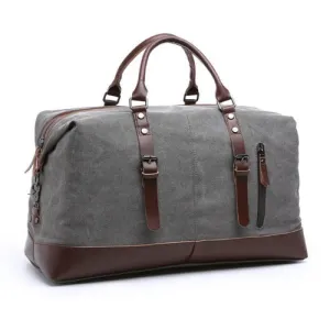 Vintage Duffle Bag Travel Tote Canvas PU Leather Carry On Weekender Overnight Bag