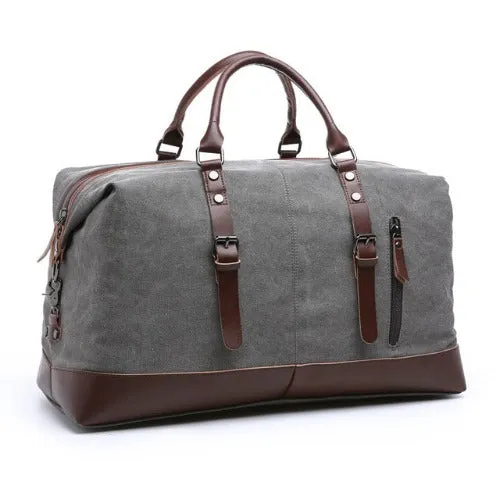 Vintage Duffle Bag Travel Tote Canvas PU Leather Carry On Weekender Overnight Bag