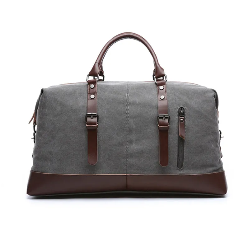 Vintage Duffle Bag Travel Tote Canvas PU Leather Carry On Weekender Overnight Bag
