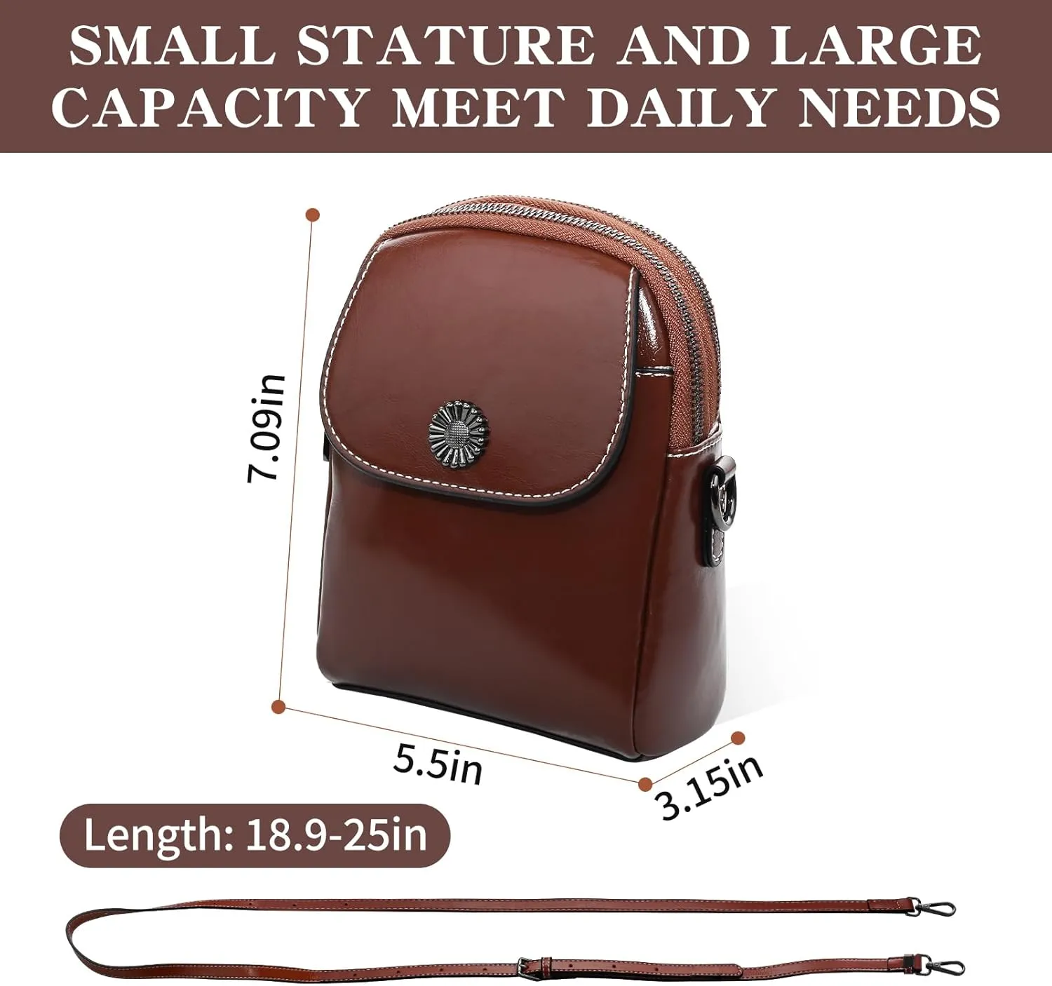 Vintage Small Crossbody Bags for Women Trendy, Leather Triple Compartment Phone Wallet Purse with Adjustable Strap