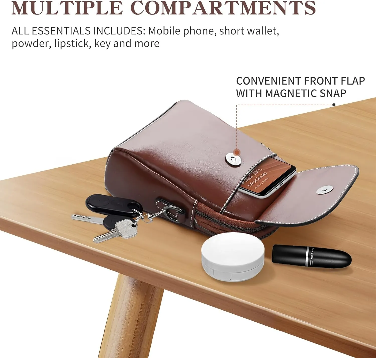 Vintage Small Crossbody Bags for Women Trendy, Leather Triple Compartment Phone Wallet Purse with Adjustable Strap