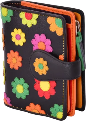 Visconti Sunshine DS-80 Womens Floral Multi Colored Bifold Wallet - Black Multi