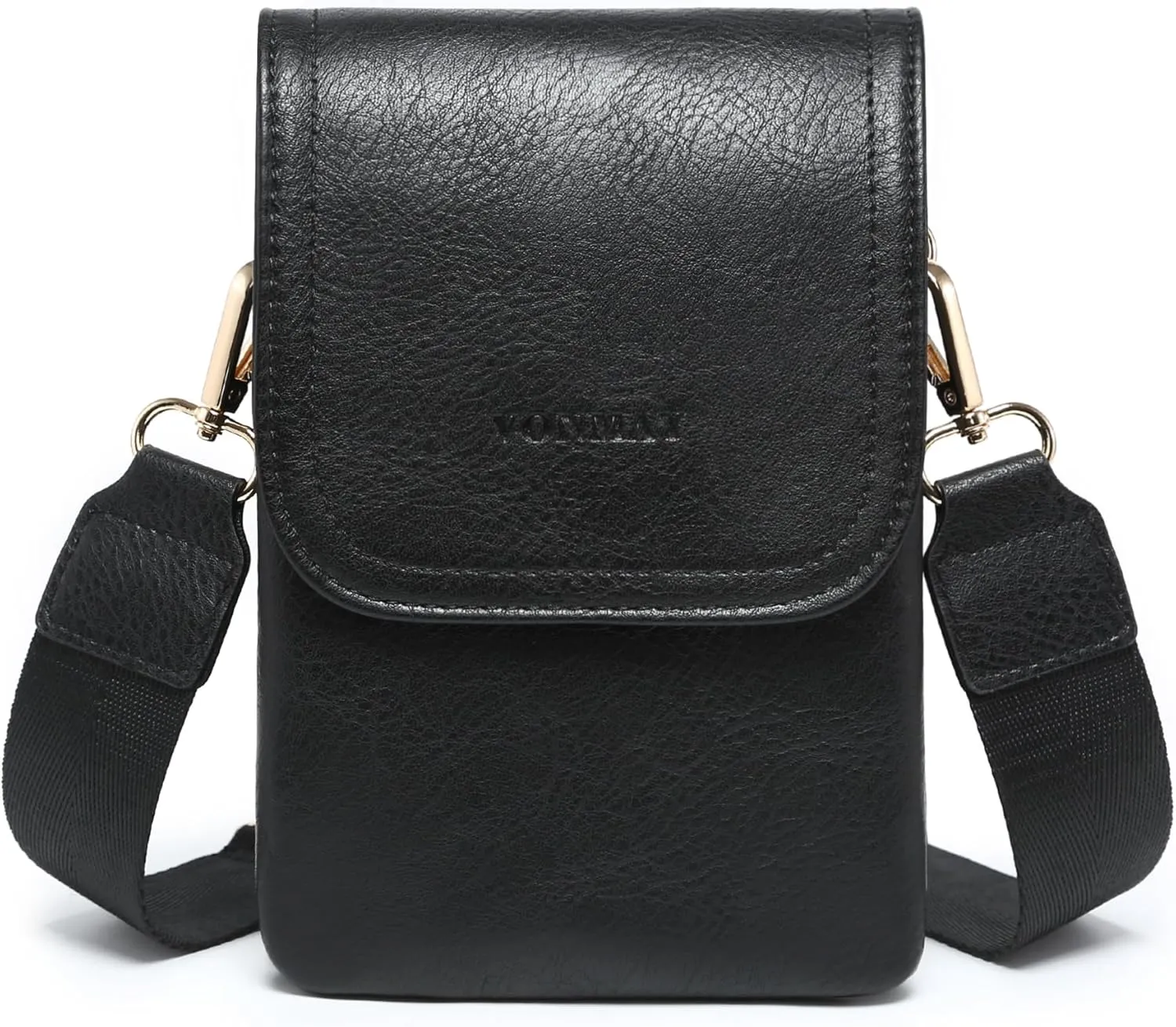 VONMAY Vegan Leather Small Crossbody Bags for Women, 3 Compartment Cell Phone Wallet Purses with Adjustable Guitar Strap