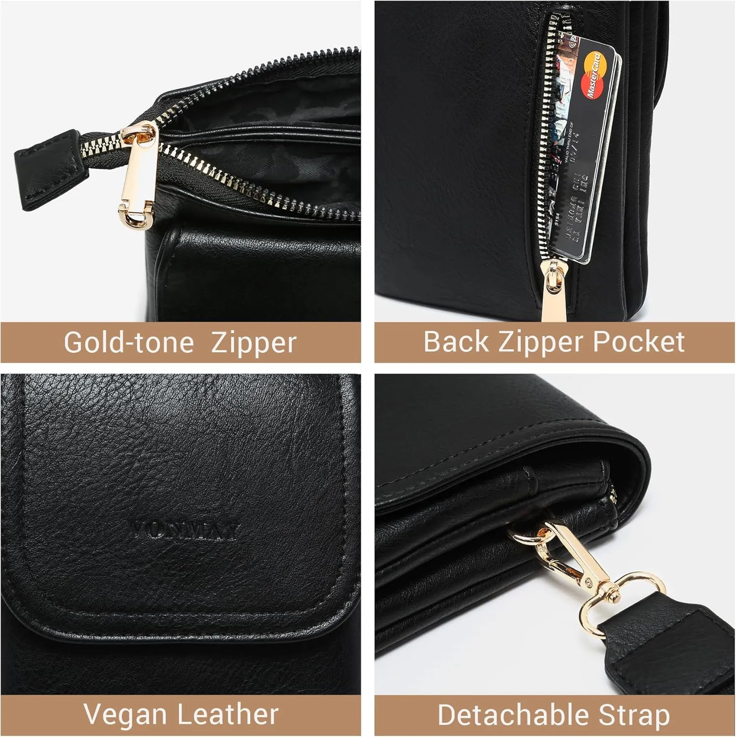 VONMAY Vegan Leather Small Crossbody Bags for Women, 3 Compartment Cell Phone Wallet Purses with Adjustable Guitar Strap