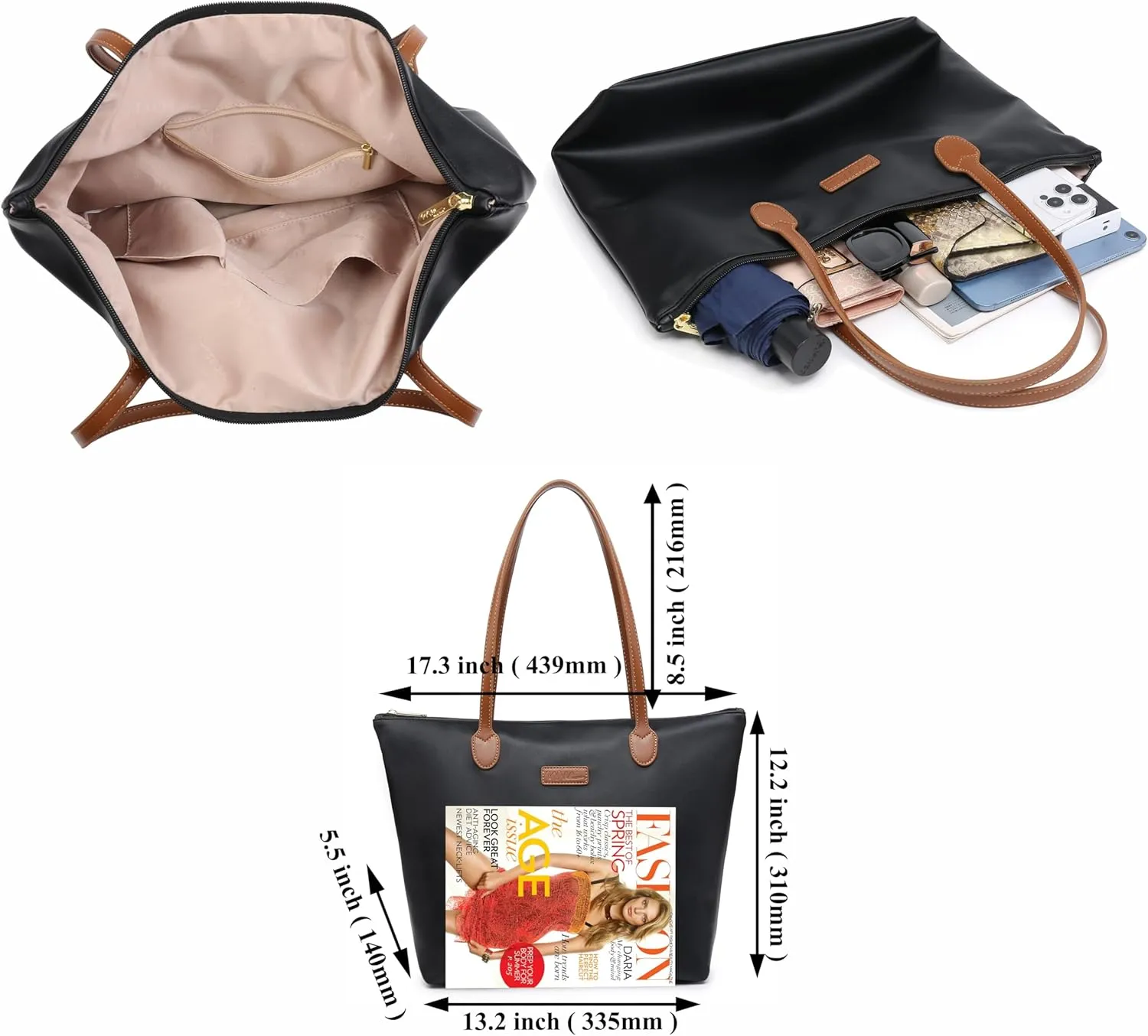 Water Resistance Light Weight Leather Tote Bag Big Capacity Handbag Shoulder Bag