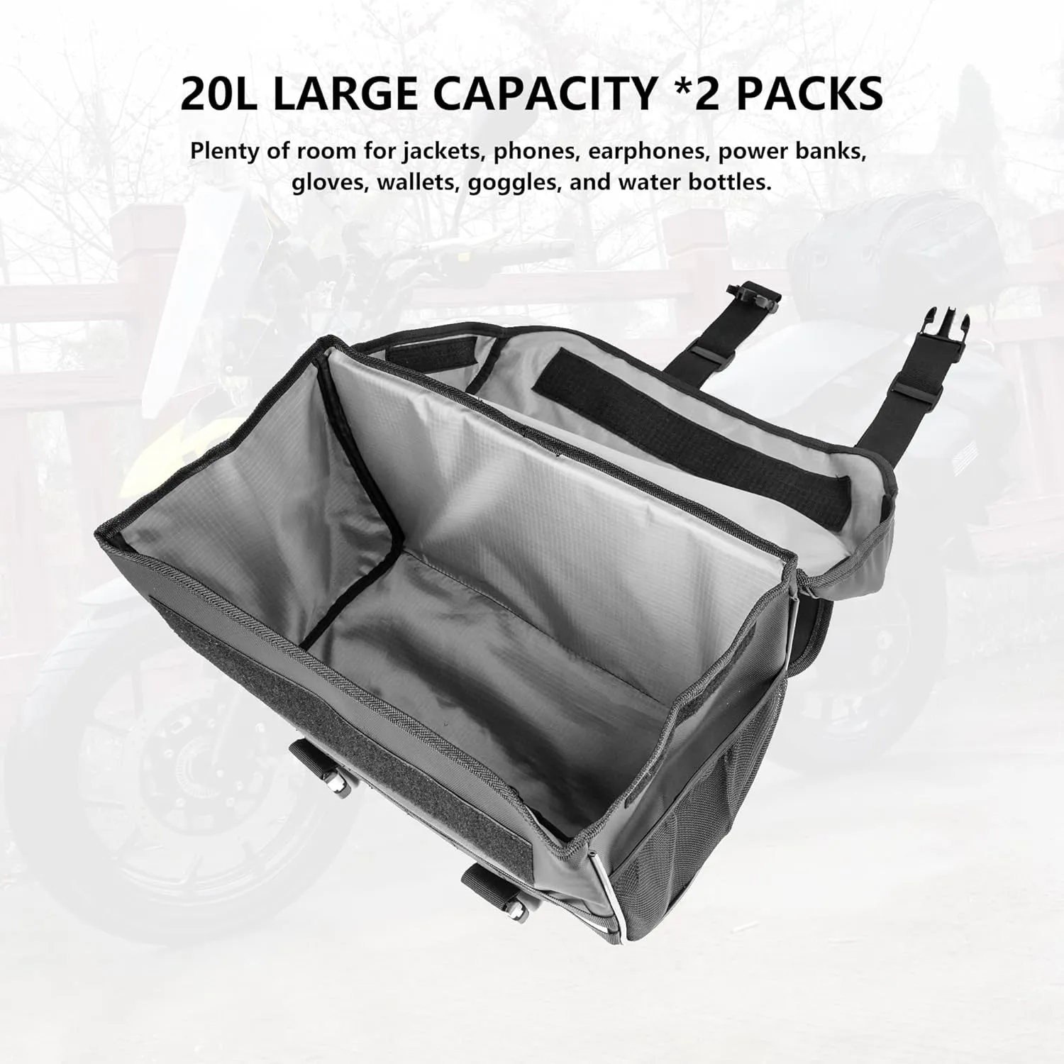 Waterproof Motorcycle Saddlebags - 40L Motorcycle Luggage Bags for Motorbike Travel - Large Capacity Motor Pannier Bags - Detachable Bag for Honda, Suzuki, Yamaha (Black, 2 Pack)