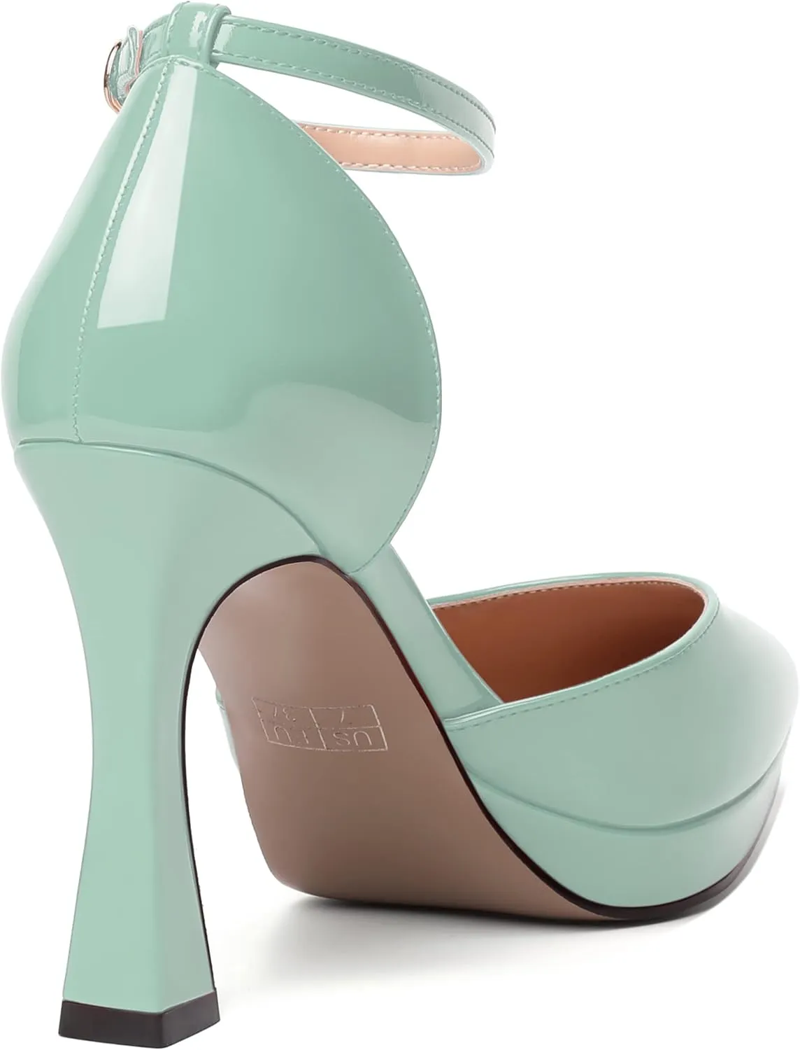 WAYDERNS Womens Fashion Platform Ankle Strap Pointed Toe Patent Party Buckle Spool High Heel Pumps Shoes 4 Inch