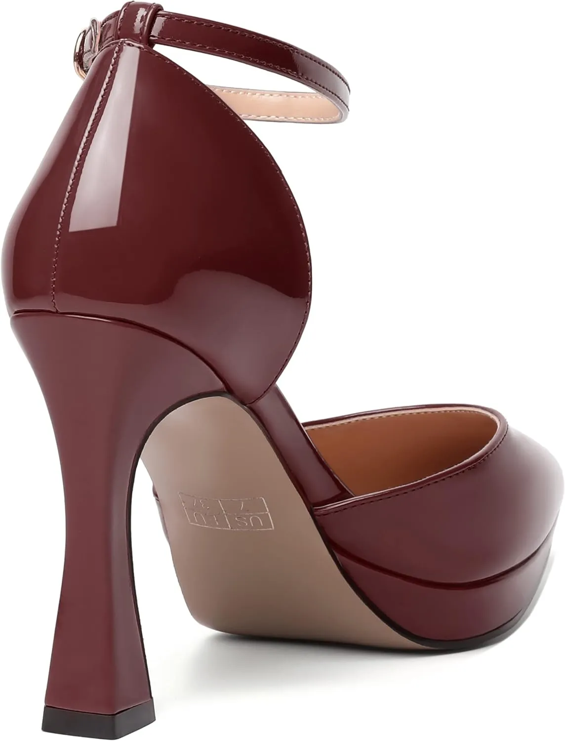 WAYDERNS Womens Fashion Platform Ankle Strap Pointed Toe Patent Party Buckle Spool High Heel Pumps Shoes 4 Inch