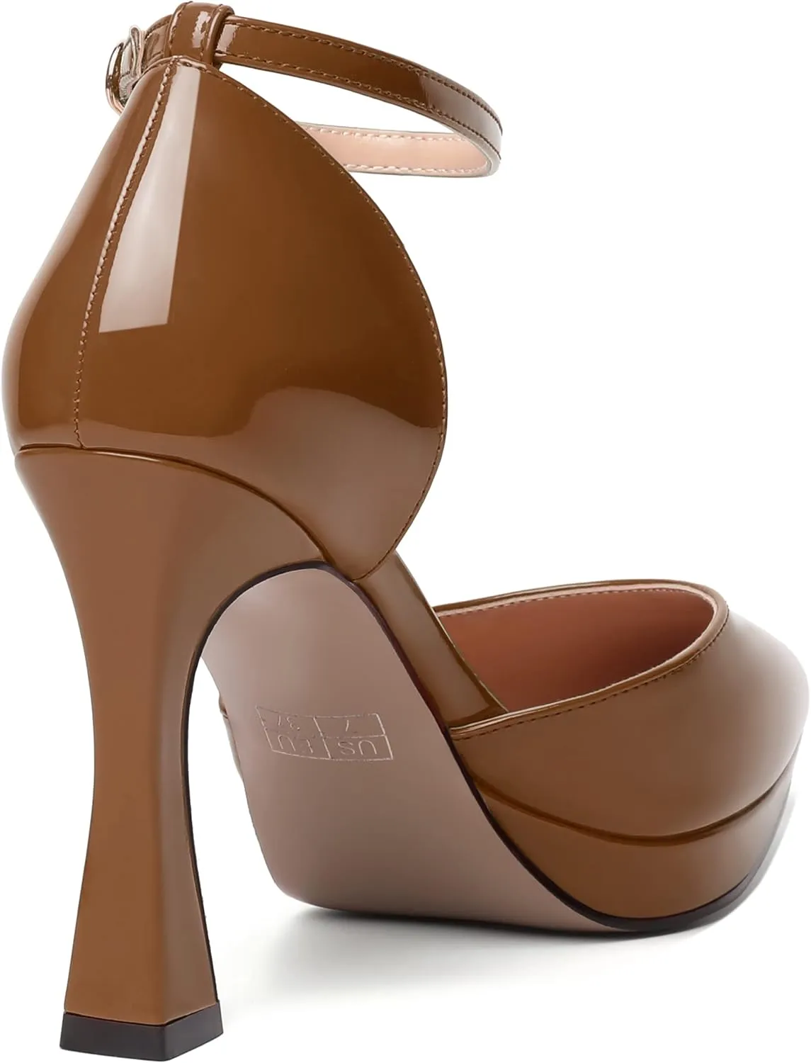 WAYDERNS Womens Fashion Platform Ankle Strap Pointed Toe Patent Party Buckle Spool High Heel Pumps Shoes 4 Inch