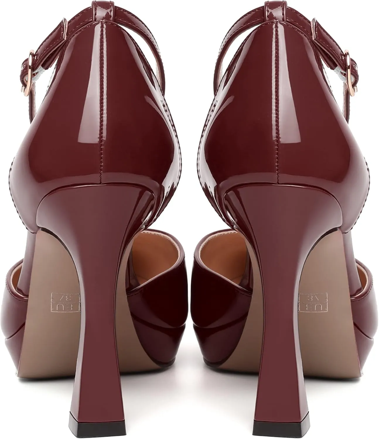 WAYDERNS Womens Fashion Platform Ankle Strap Pointed Toe Patent Party Buckle Spool High Heel Pumps Shoes 4 Inch