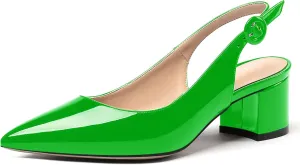 WAYDERNS Women's Patent Leather Ankle Strap Pointed Toe Slingback Low Kitten Heel Pumps Office Work Dress Shoes 2 Inch