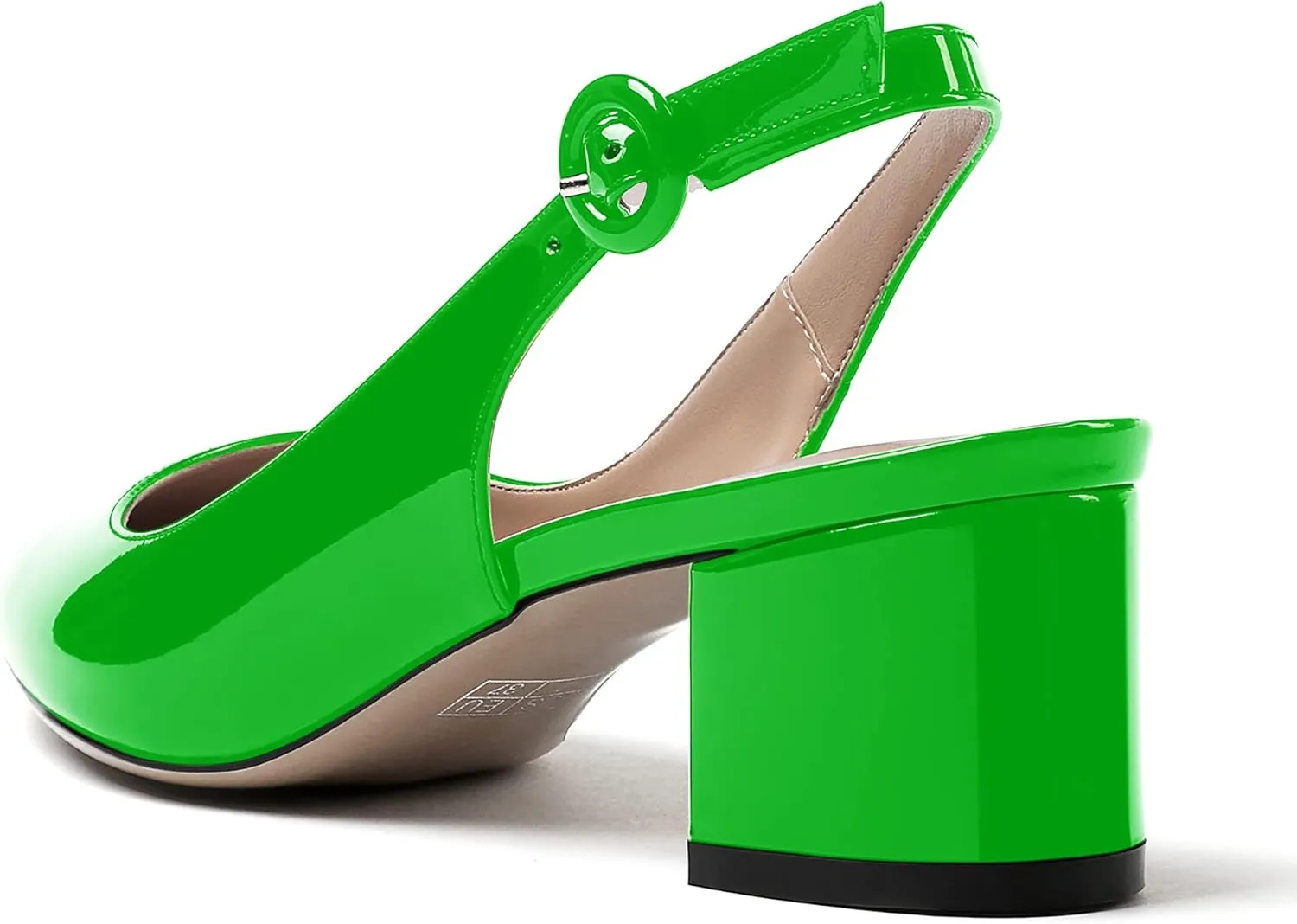 WAYDERNS Women's Patent Leather Ankle Strap Pointed Toe Slingback Low Kitten Heel Pumps Office Work Dress Shoes 2 Inch