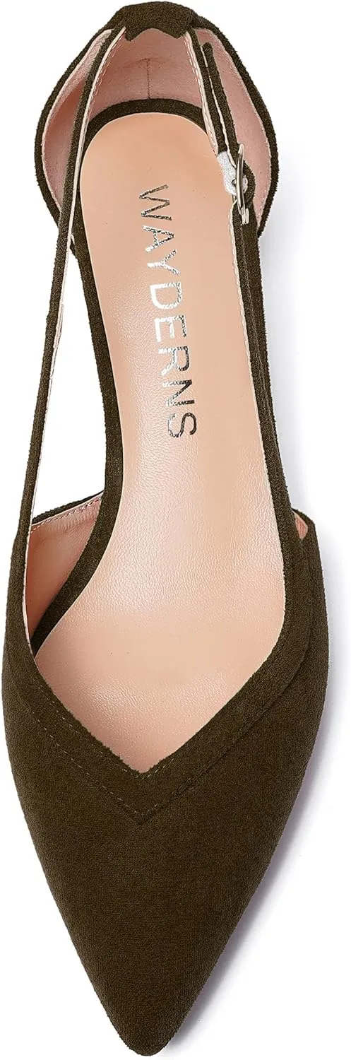 WAYDERNS Womens Pointed Toe Adjustable Strap Dress Wedding Solid Suede Buckle Kitten Low Heel Pumps Shoes 1.5 Inch