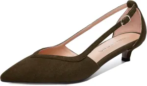 WAYDERNS Womens Pointed Toe Adjustable Strap Dress Wedding Solid Suede Buckle Kitten Low Heel Pumps Shoes 1.5 Inch