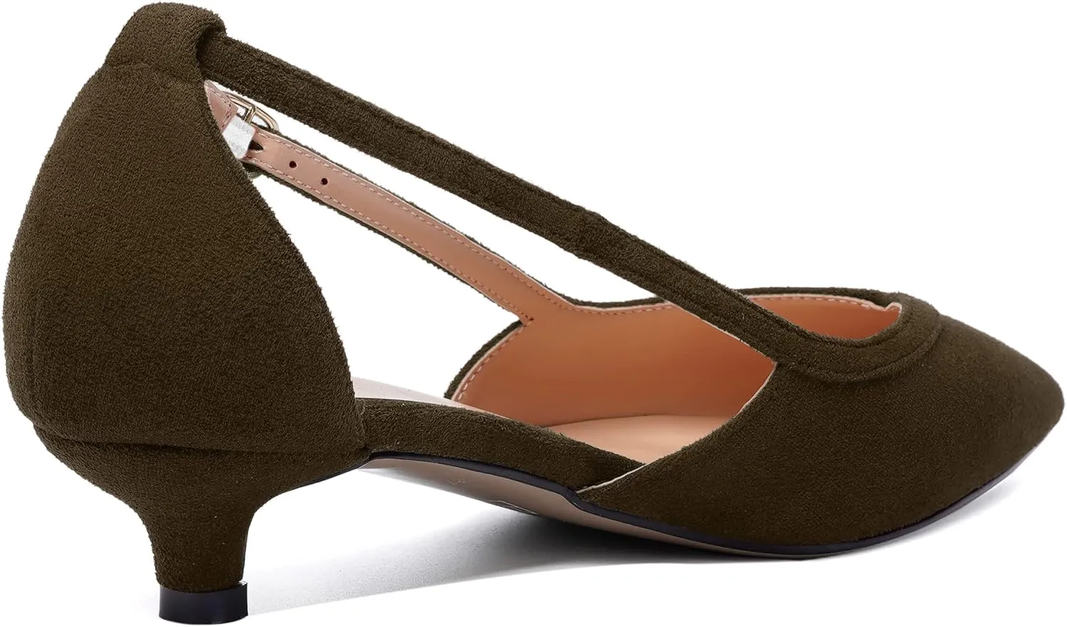 WAYDERNS Womens Pointed Toe Adjustable Strap Dress Wedding Solid Suede Buckle Kitten Low Heel Pumps Shoes 1.5 Inch