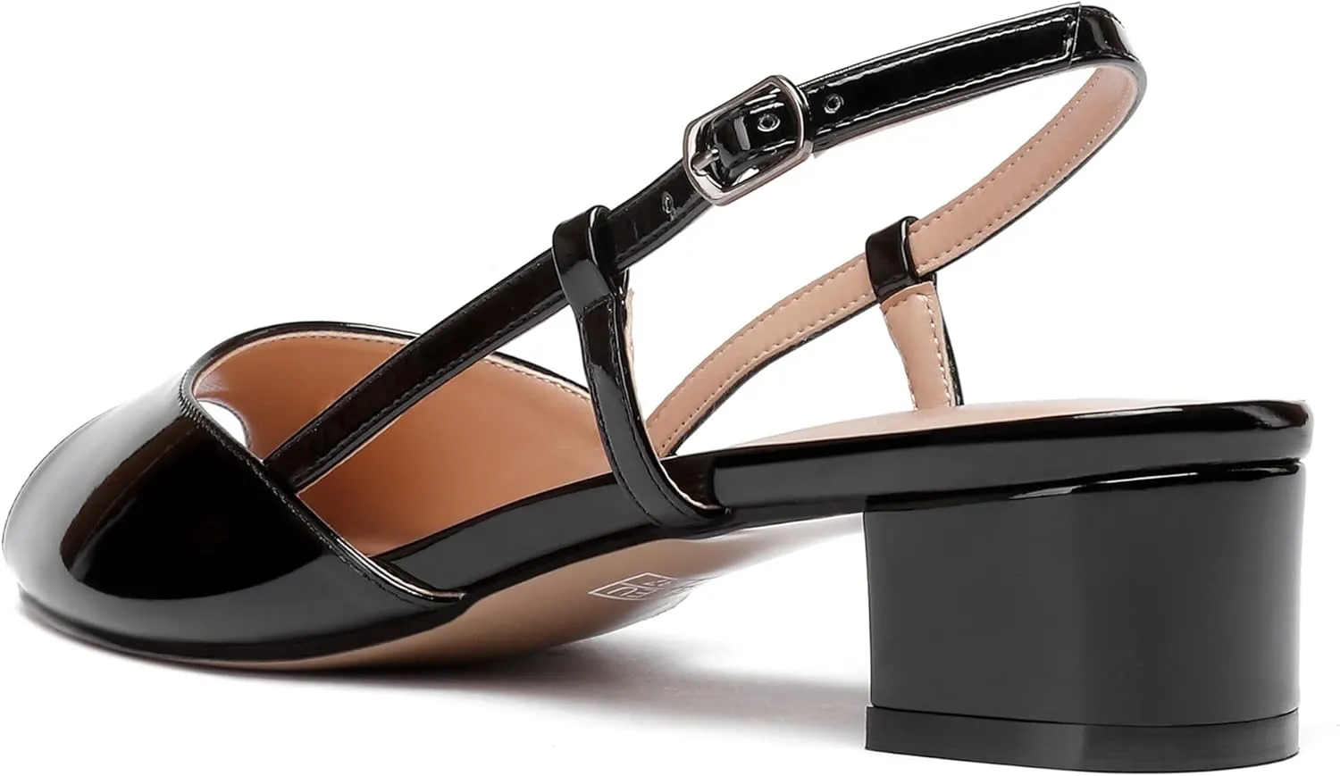 WAYDERNS Women's Slingback Patent Ankle Strap Peep Toe Chunky Low Heel Pumps Shoes 1.5 Inch