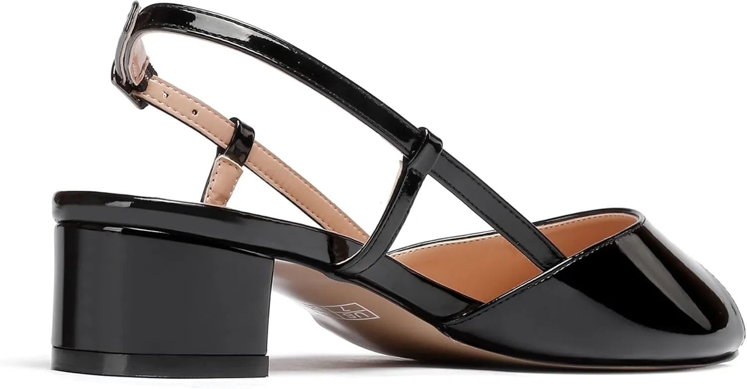 WAYDERNS Women's Slingback Patent Ankle Strap Peep Toe Chunky Low Heel Pumps Shoes 1.5 Inch