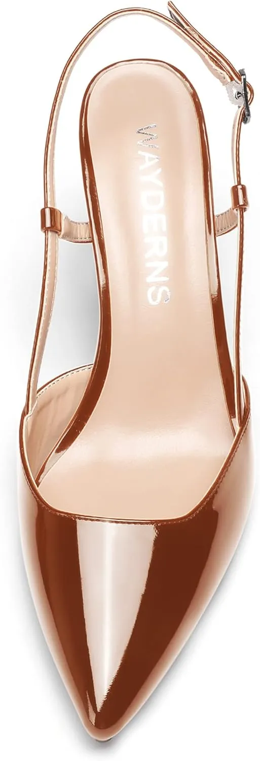 WAYDERNS Women's Slingback Pointed Toe Patent Ankle Strap Block High Heel Pumps Wedding Event Dress Shoes 3 Inch