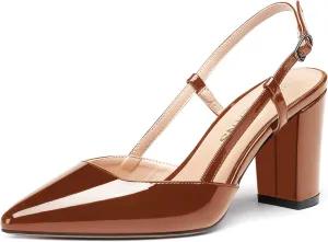 WAYDERNS Women's Slingback Pointed Toe Patent Ankle Strap Block High Heel Pumps Wedding Event Dress Shoes 3 Inch