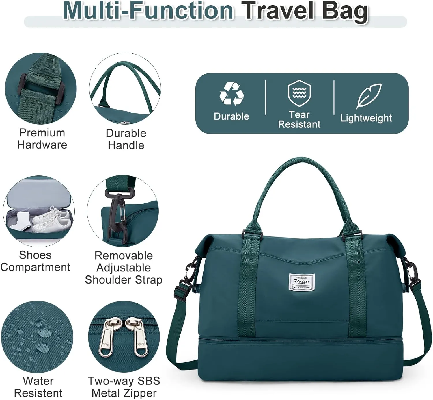 Weekender Bags for Women, Travel Duffel Bags with Shoe Compartment & Wet Pocket,Personal Item Travel Bag for Airlines,Carry on Overnight Tote Bag for women,3Pcs Set，Peacock Blue
