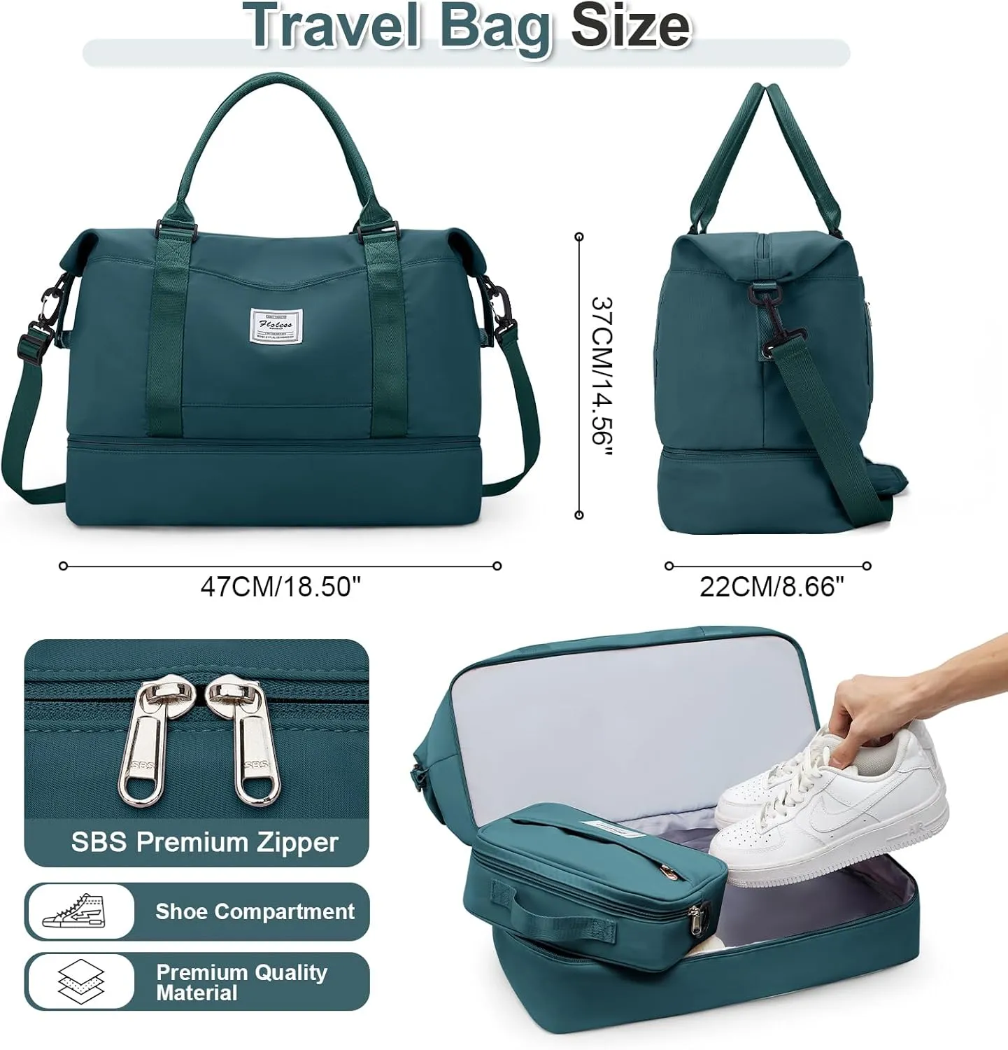 Weekender Bags for Women, Travel Duffel Bags with Shoe Compartment & Wet Pocket,Personal Item Travel Bag for Airlines,Carry on Overnight Tote Bag for women,3Pcs Set，Peacock Blue