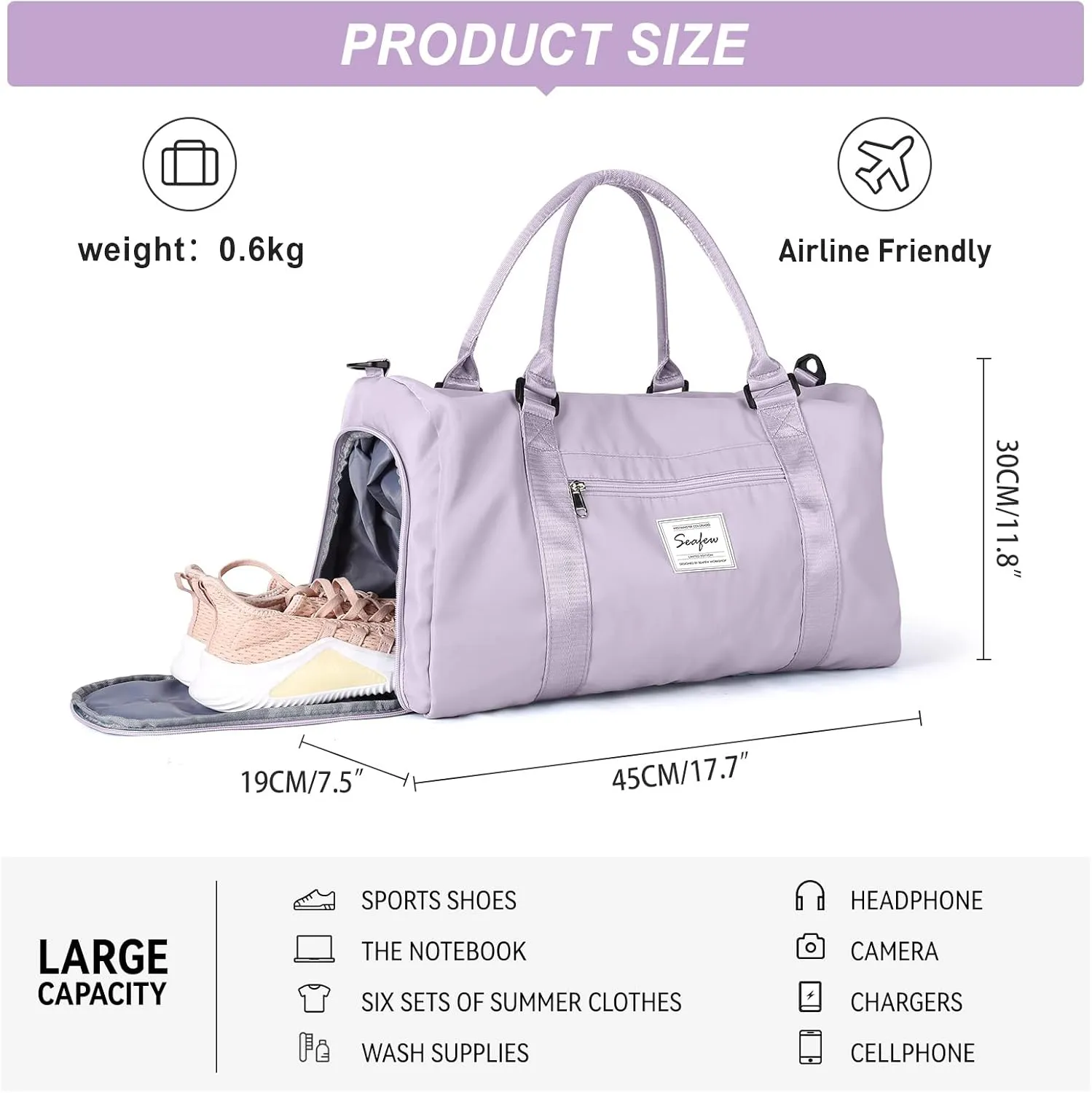 Weekender Gym Duffel Bags for Women Purple with Toiletry Bag