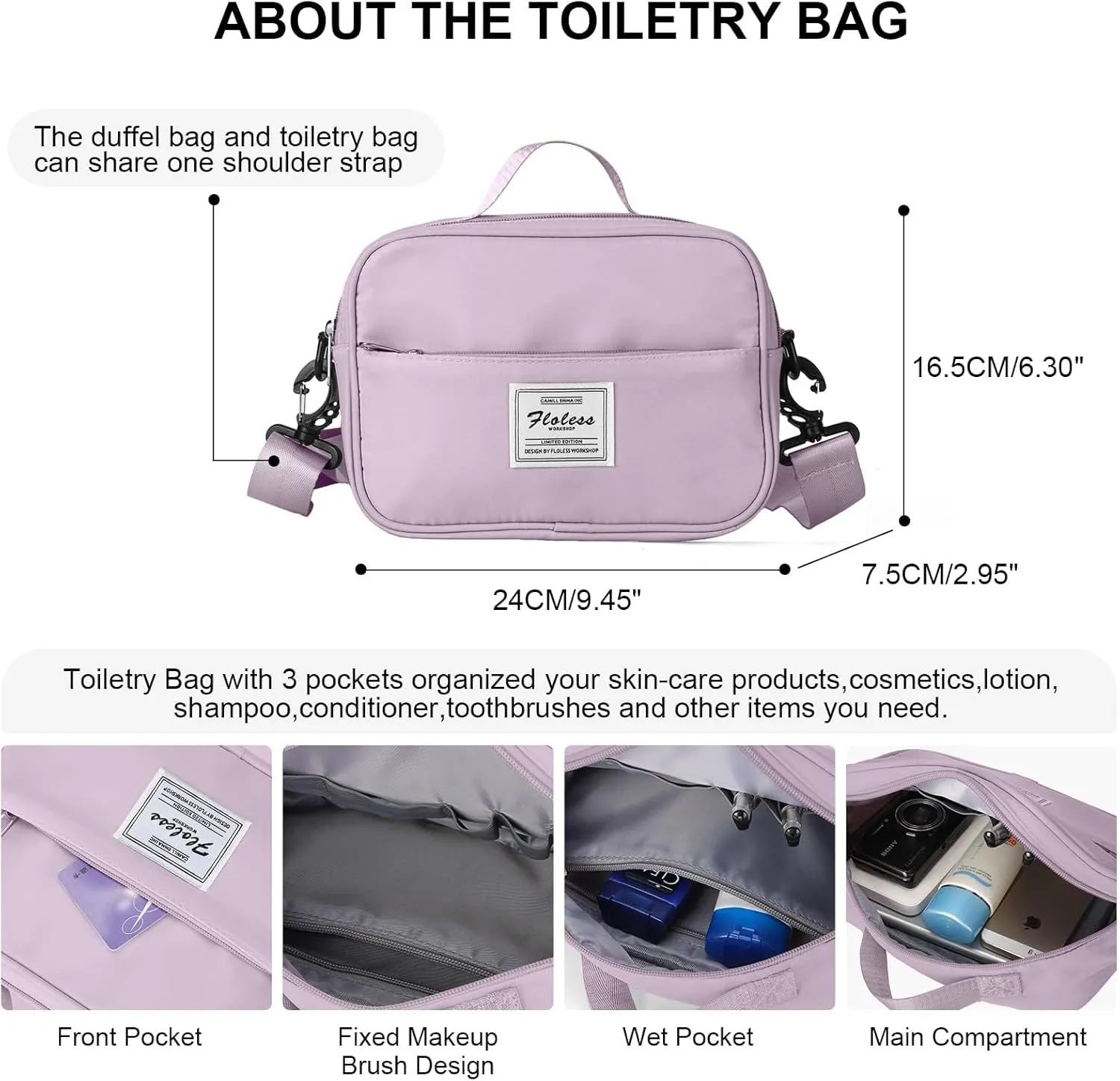 Weekender Gym Duffel Bags for Women Purple with Toiletry Bag