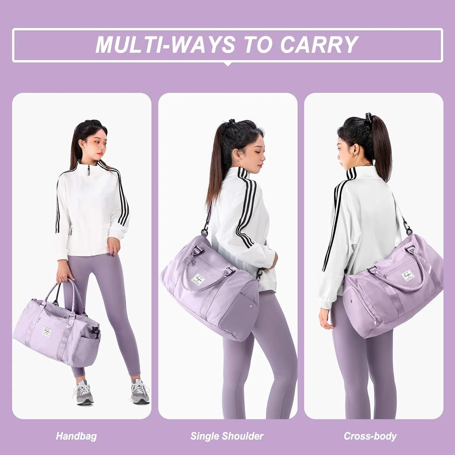 Weekender Gym Duffel Bags for Women Purple with Toiletry Bag