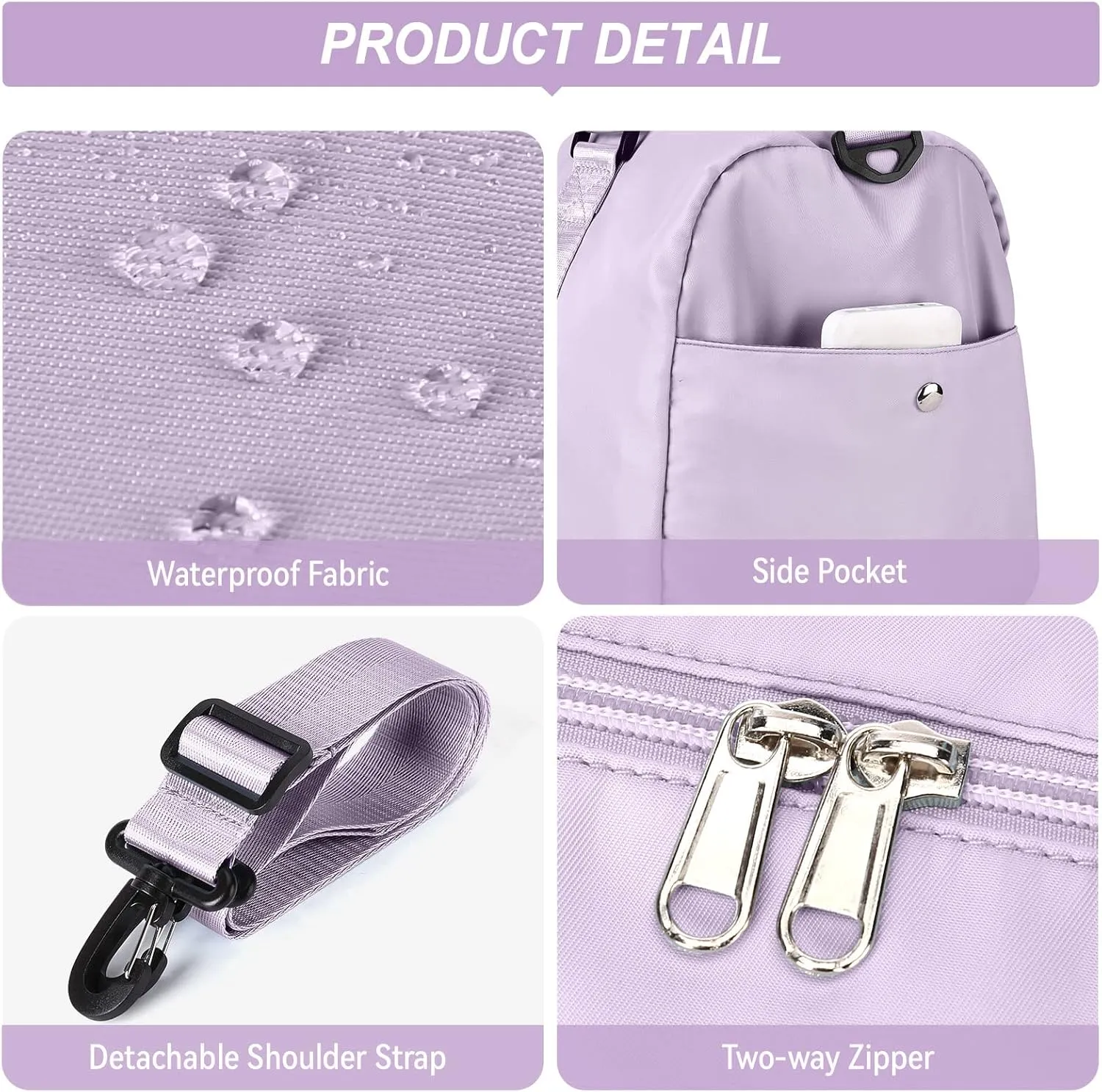 Weekender Gym Duffel Bags for Women Purple with Toiletry Bag