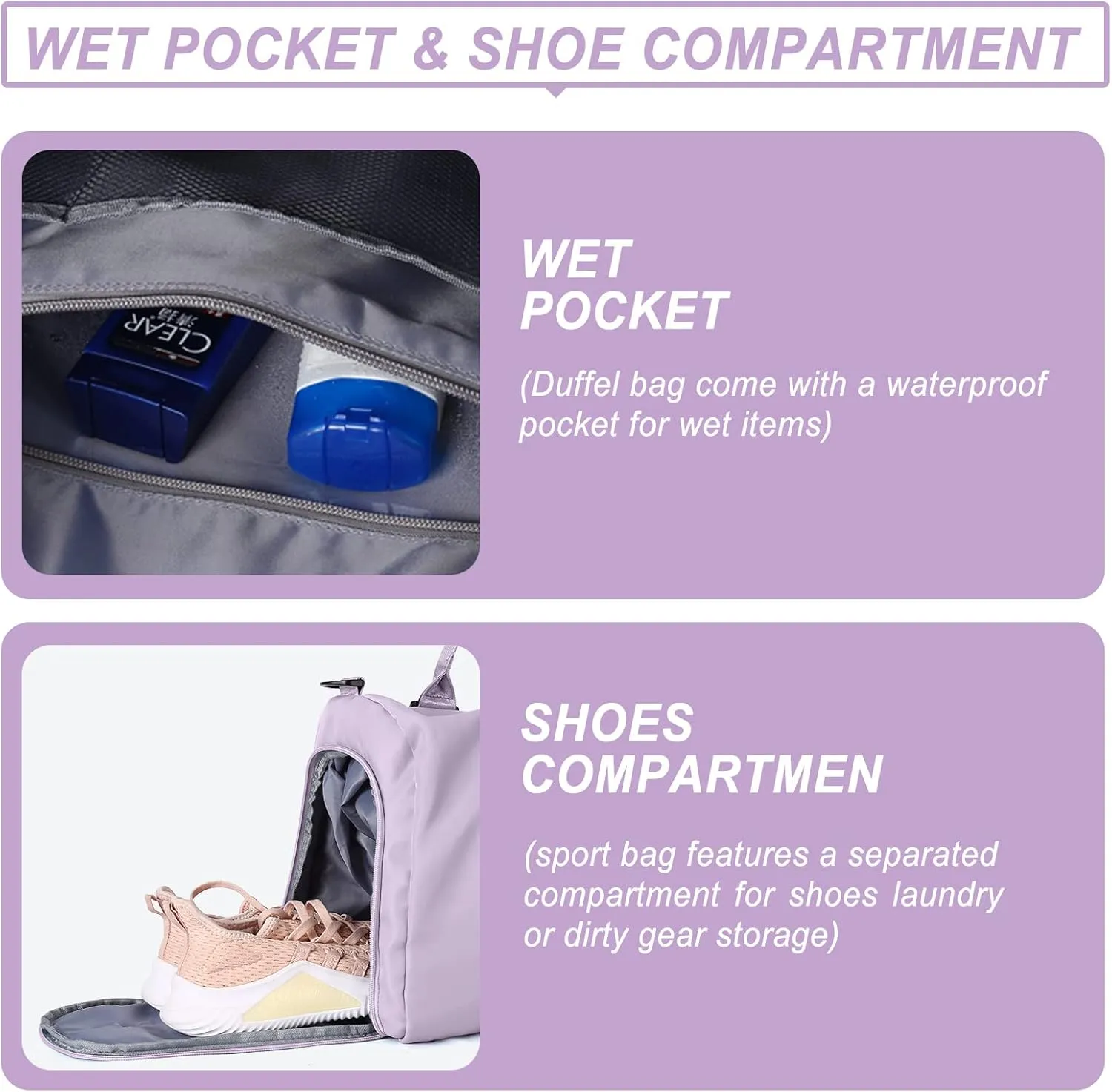 Weekender Gym Duffel Bags for Women Purple with Toiletry Bag