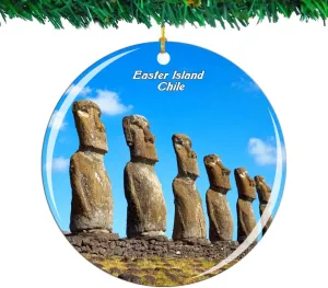 Weekino Chile Rapa NUI National Park Easter Island Christmas Ornament City Travel Souvenir Collection Double Sided Porcelain 2.85 Inch Hanging Tree Decoration