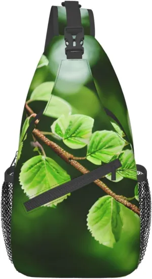 White Natural Greenery Twig pint Unisex Chest Bags Crossbody Sling Backpack Lightweight Daypack for Travel Hiking