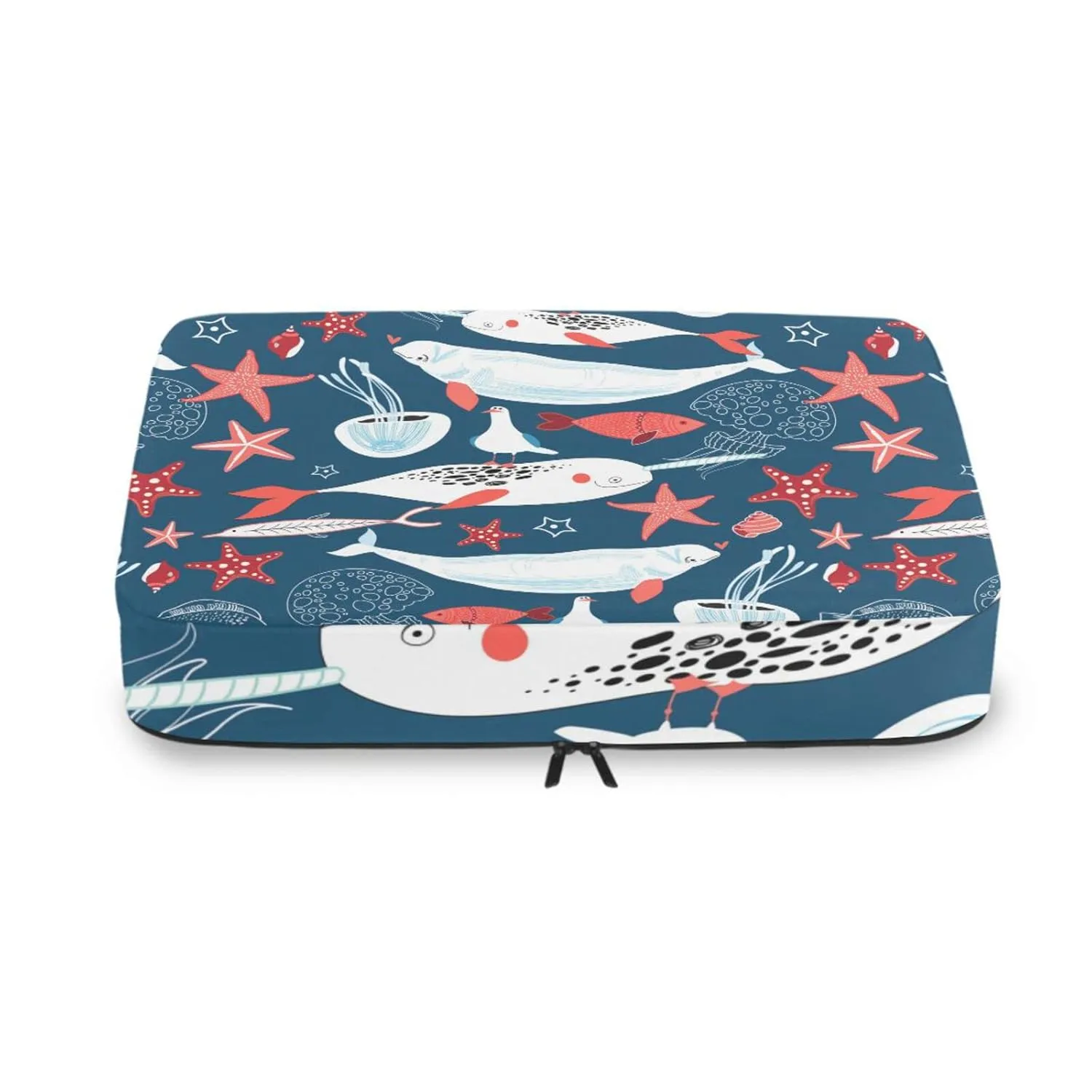White Sea Whales Jellyfish Red Starfishes Fishes on Dark Blue 4 Set Packing Cubes, Travel Packing Organizers, 600D Oxford Cloth Toiletry Storage Bag, Luggage Mesh Bags for Accessories