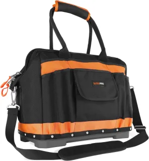 Wide Mouth Tool Bag, 16 Inch Heavy Duty Tool Bag with Multi-Pockets, Molded Waterproof Base for Plumbers, Electricians, Handymen