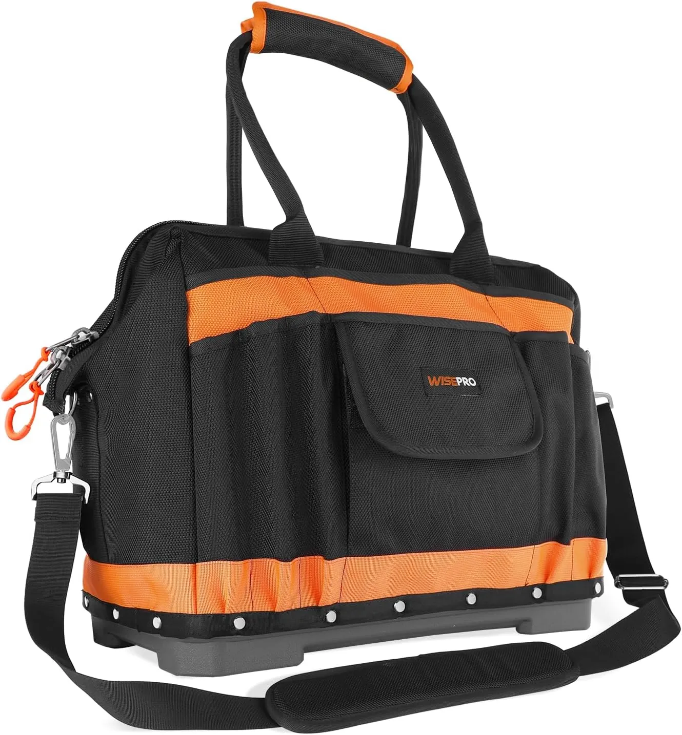 Wide Mouth Tool Bag, 16 Inch Heavy Duty Tool Bag with Multi-Pockets, Molded Waterproof Base for Plumbers, Electricians, Handymen