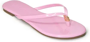 Wild Diva Patent Faux Leather Gold Charm Accent Flip Flop Thong Sandals