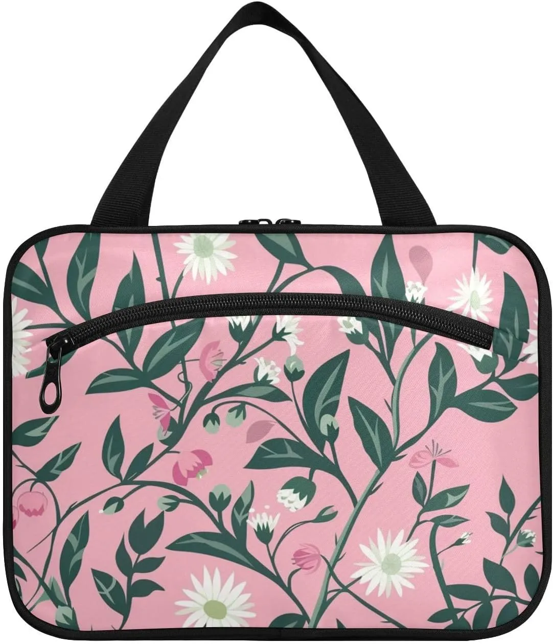William Morris Style Brunch Peach hanging travel bag for women with hook, designer collapsible cosmetic bags for travel essentials for women bathroom estuche para brochas maquillaje L