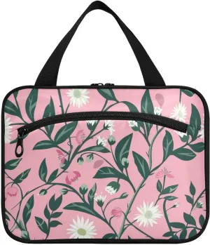 William Morris Style Brunch Peach hanging travel bag for women with hook, designer collapsible cosmetic bags for travel essentials for women bathroom estuche para brochas maquillaje L
