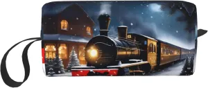 Winter Christmas Snow Night Railway Train print Travel Cosmetic Bag Gifts for Women Portable Make Up Bags for Women Mother Sister