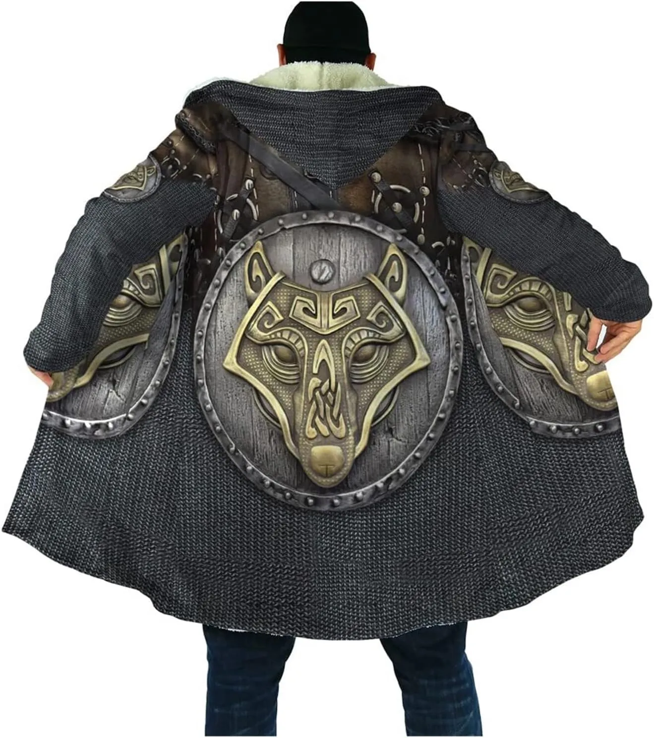 Winter Warm Coat Viking Medieval Armor Nordic Cosplay Costume Horn Button Design Cool Jacket