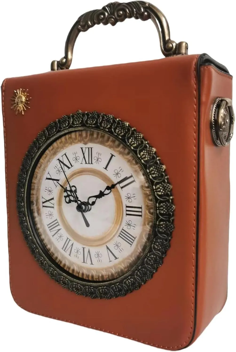 Women Classic Retro Clock Shaped Crossbody Shoulder Bag Handbag PVC Unique Novelty Clock Purse