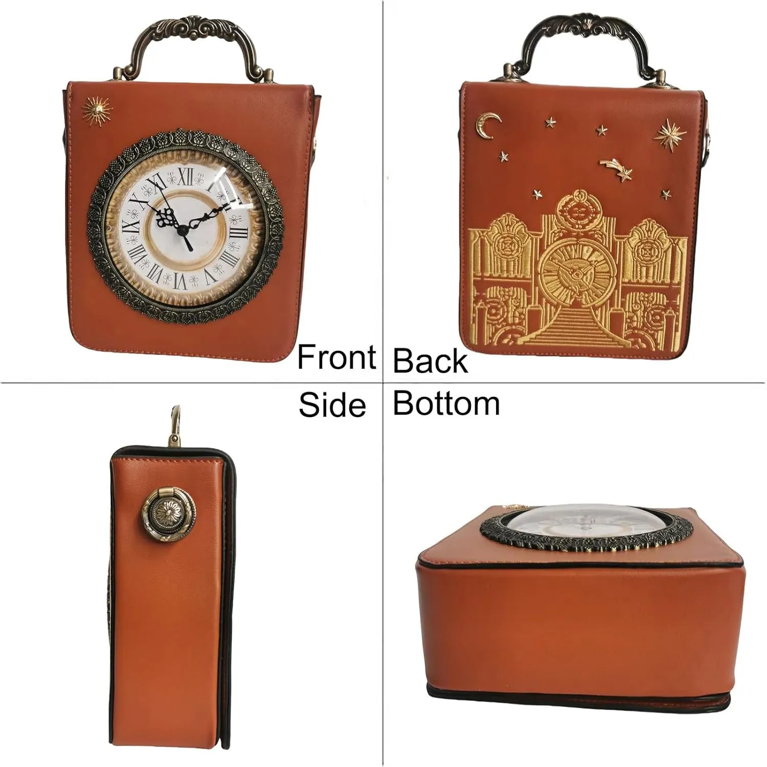 Women Classic Retro Clock Shaped Crossbody Shoulder Bag Handbag PVC Unique Novelty Clock Purse