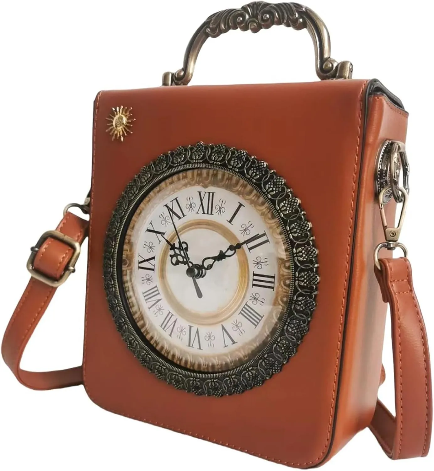 Women Classic Retro Clock Shaped Crossbody Shoulder Bag Handbag PVC Unique Novelty Clock Purse