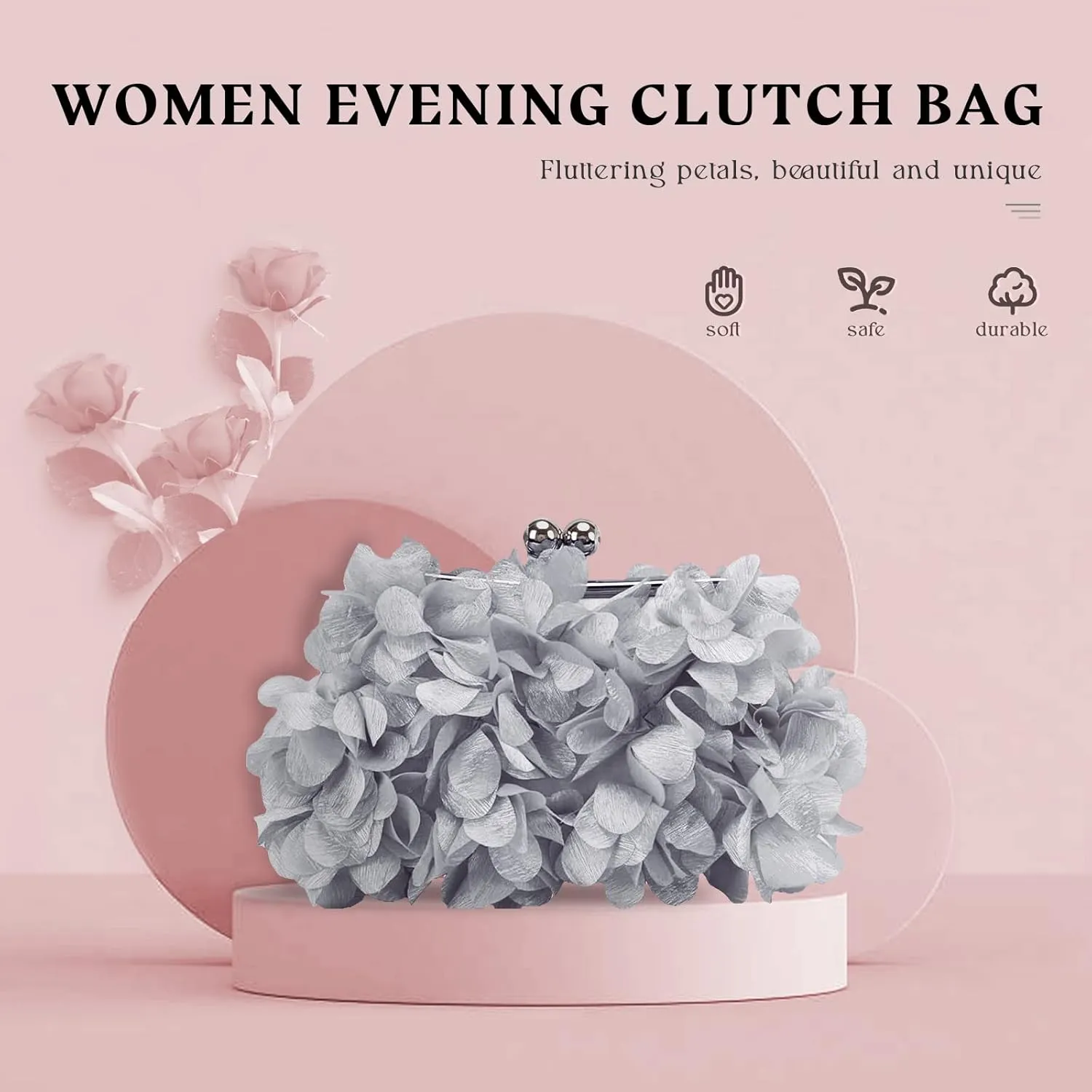 Women Elegant Evening Purse, Small Floral Clutch Bag with Detachable Chain for Wedding, Party, Prom