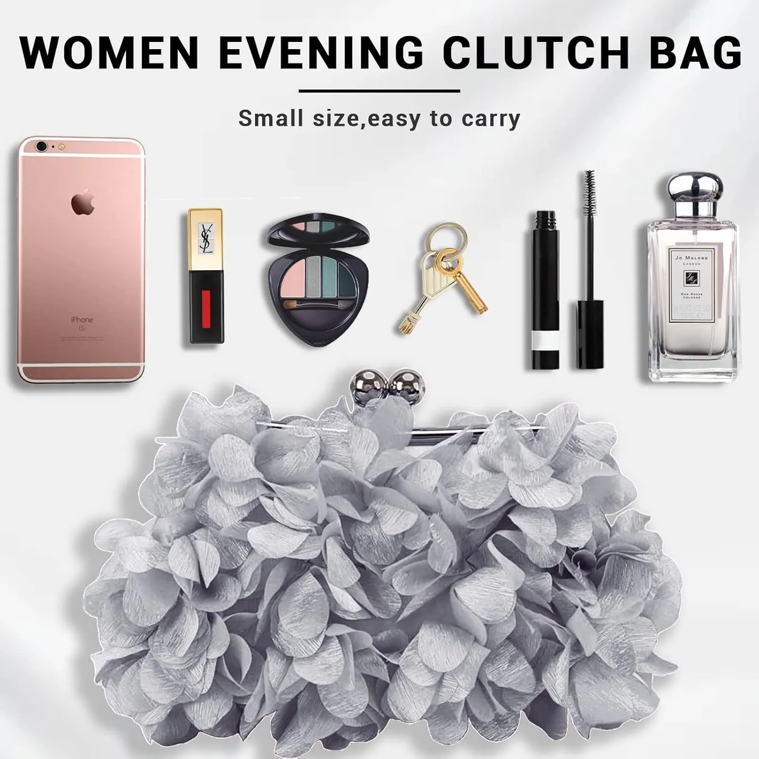 Women Elegant Evening Purse, Small Floral Clutch Bag with Detachable Chain for Wedding, Party, Prom