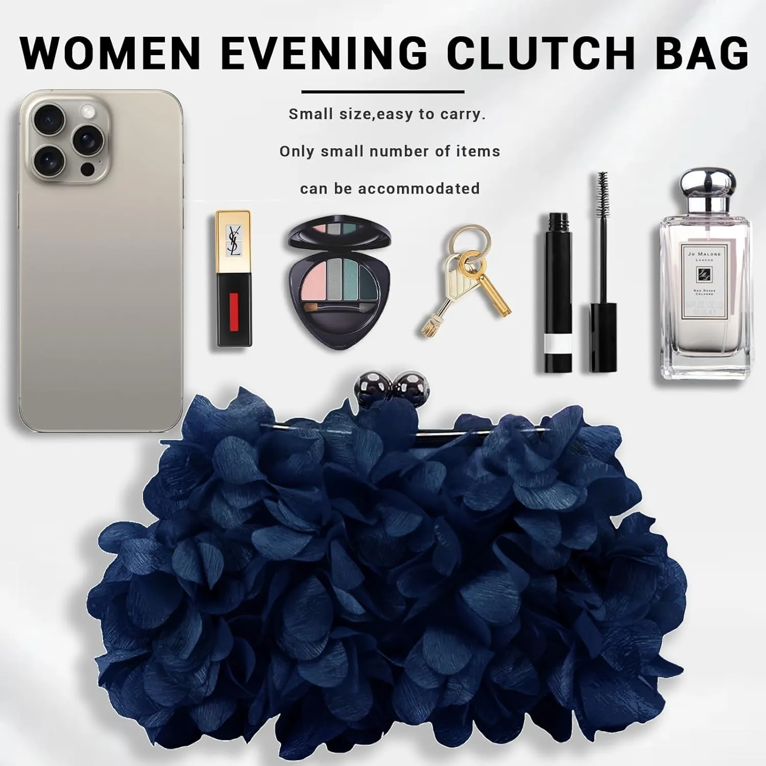 Women Elegant Evening Purse, Small Floral Clutch Bag with Detachable Chain for Wedding, Party, Prom