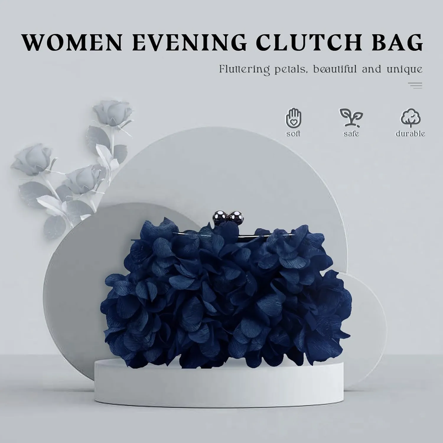 Women Elegant Evening Purse, Small Floral Clutch Bag with Detachable Chain for Wedding, Party, Prom