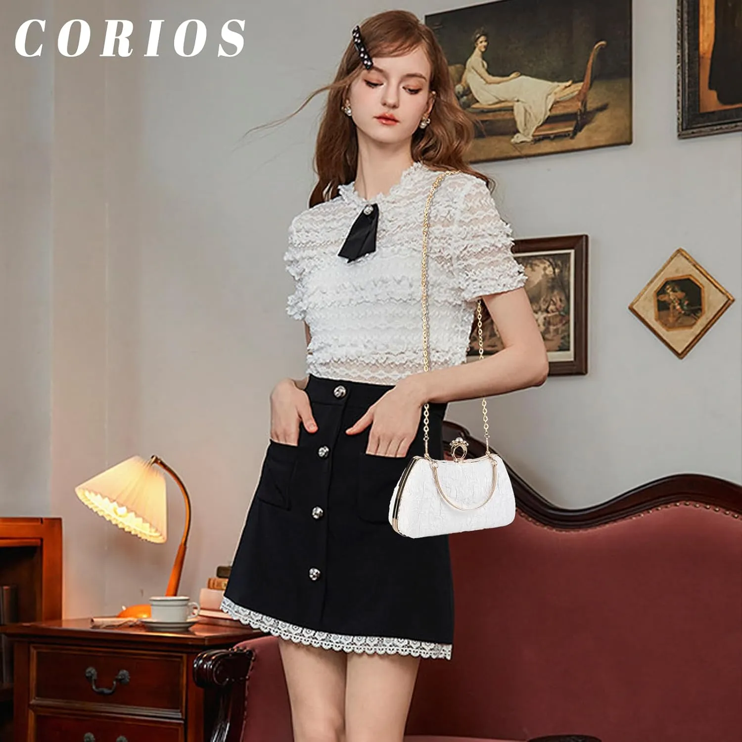 Women Evening Bag Pearl Clutch Bag Bridal Wedding Purse Beaded Handbag Shoulder Bag Elegant Crossbody Bag