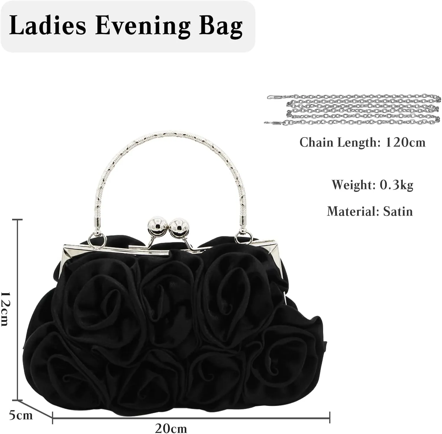Women Evening Bag Rose Shaped Clutch Bag Satin Handbag Small Shoulder Bag with Kiss Lock